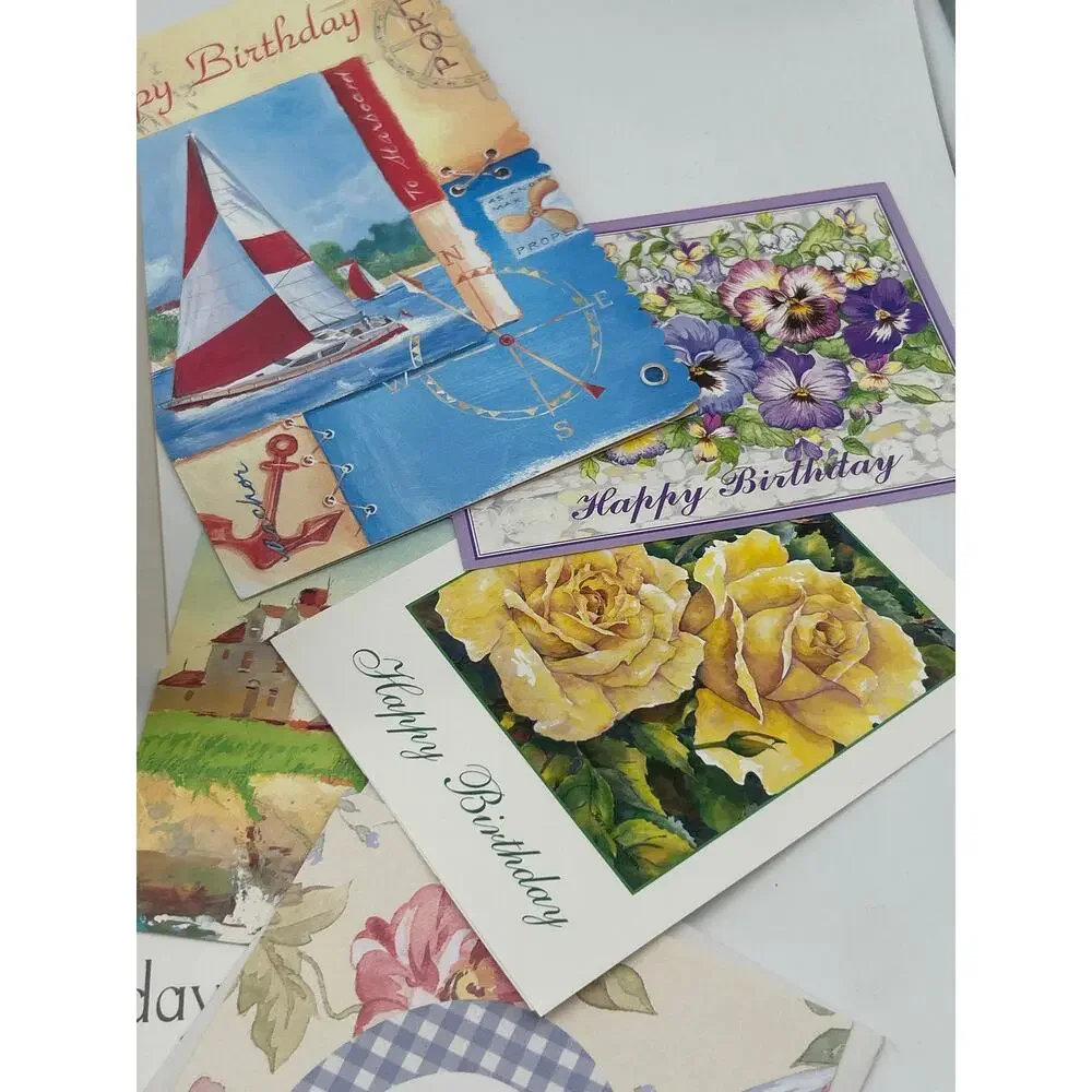 Lot of 20 Unused Happy Birthday Greeting Cards USA Made Floral Lighthouse Mixed